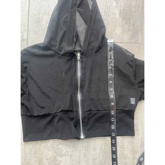 Los Angeles Boutique Black Mesh Cropped Track Jacket Beach Cover Up Hooded Top L - Picture 6 of 9